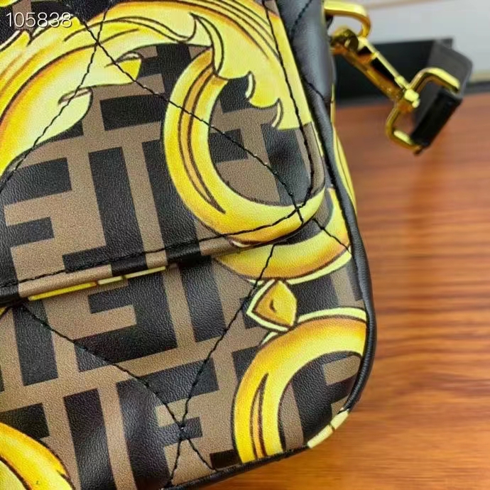 Fendi Women FF Baguette Fendace Quilted Black Silk Bag