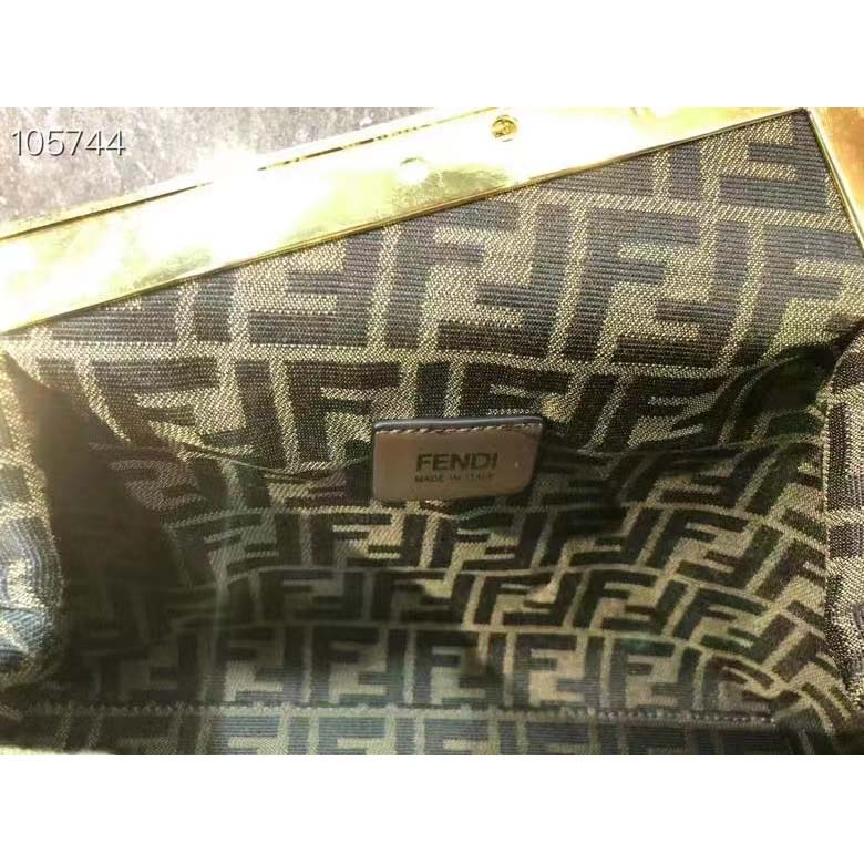 Fendi Women FF Fendi First Medium Fendace Gold-Colored Leather Bag Appliqués