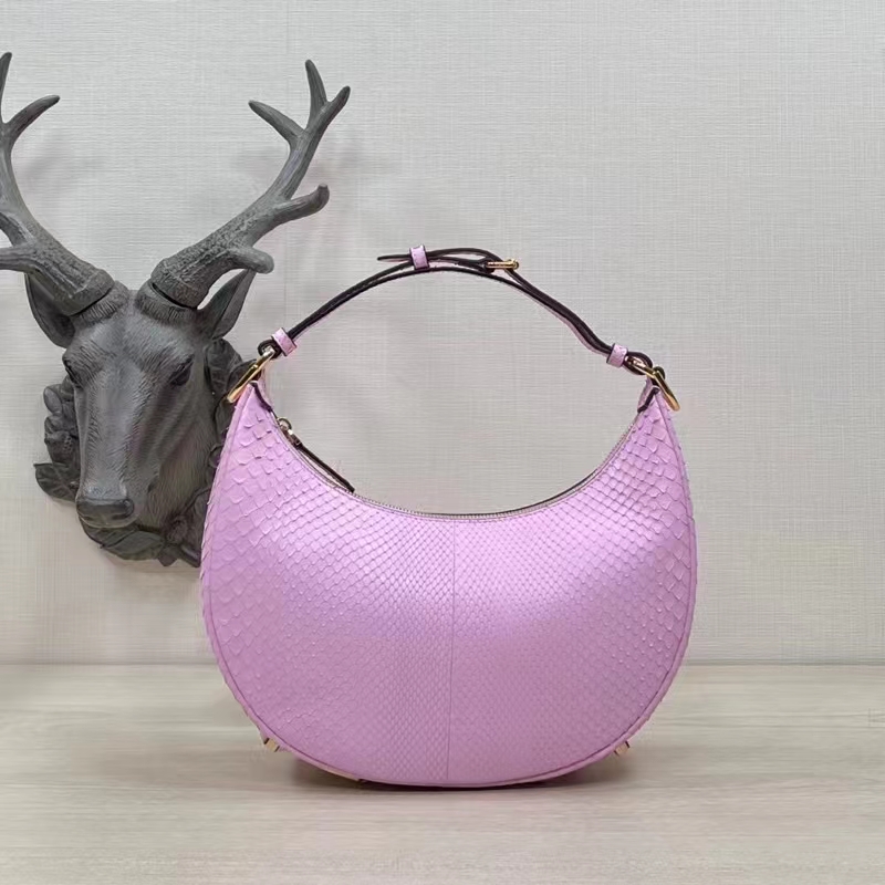 Fendi Women FF Fendigraphy Small Pale Pink Python Leather Bag