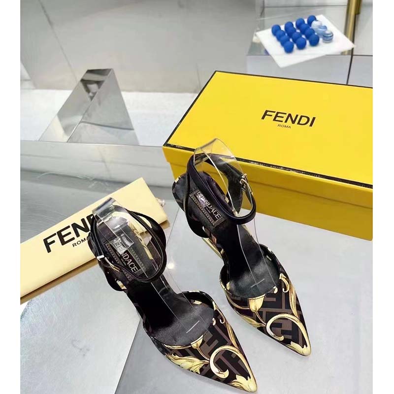 Fendi Women FF First Fendace Printed Silk High-Heeled Slingbacks 9.5 cm Heel