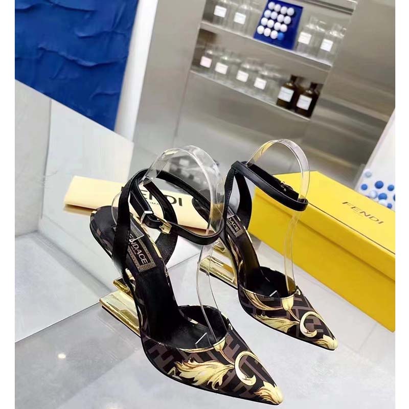 Fendi Women FF First Fendace Printed Silk High-Heeled Slingbacks 9.5 cm Heel