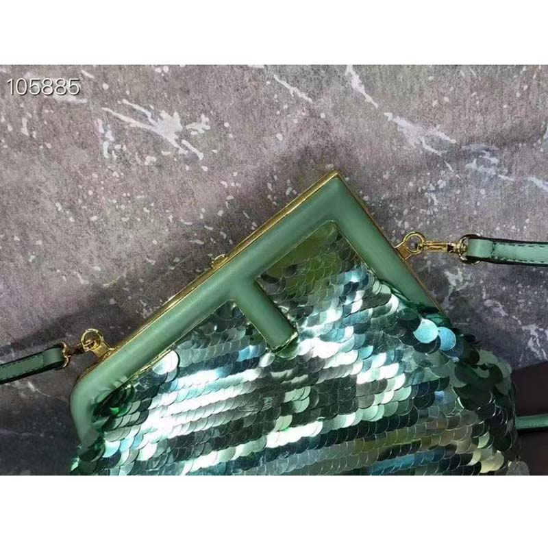 Fendi Women FF First Small Green Sequinned Bag