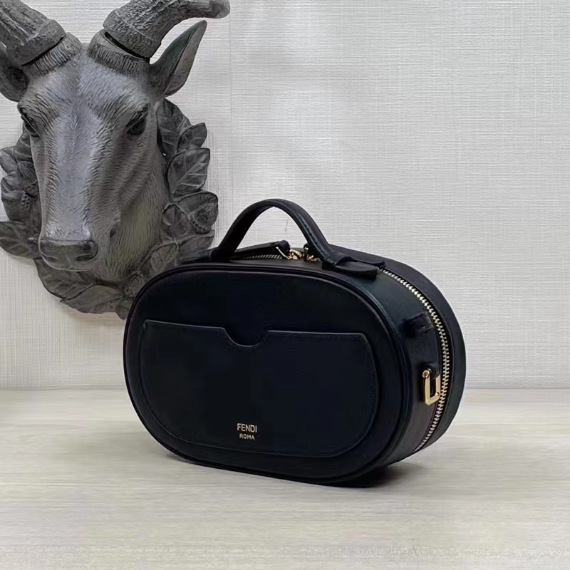 Fendi Women FF O’Lock Mini Camera Case Beige Black Straw Mini Bag
