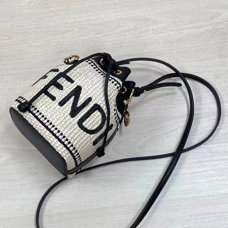 Fendi Women Mon Tresor Beige Black Straw Mini Bag
