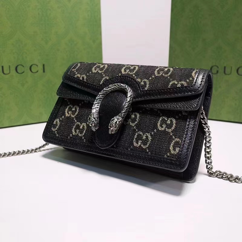 G*u*i gg women dionysus gg super mini bag black ivory gg denim jacquard
