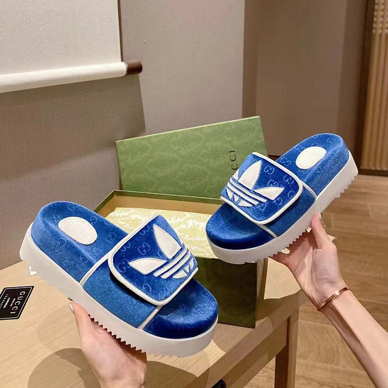 G*u*i unisex adidas x G*u*i gg platform sandal blue gg cotton sponge