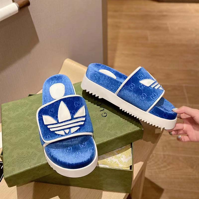G*u*i unisex adidas x G*u*i gg platform sandal blue gg cotton sponge