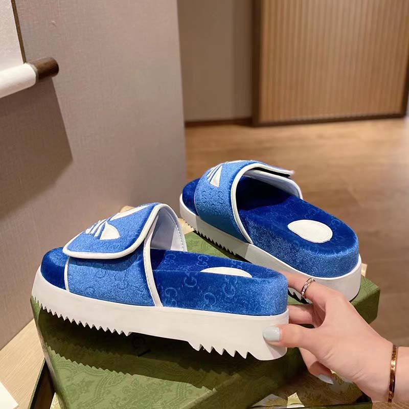 G*u*i unisex adidas x G*u*i gg platform sandal blue gg cotton sponge