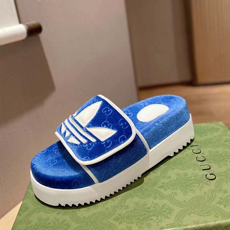 G*u*i unisex adidas x G*u*i gg platform sandal blue gg cotton sponge