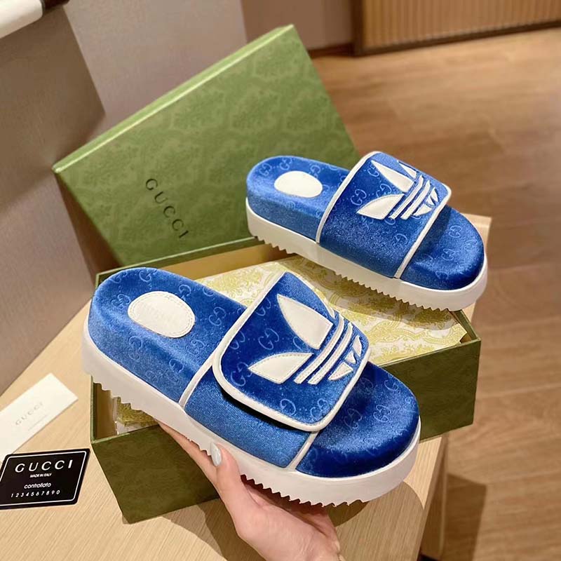 G*u*i unisex adidas x G*u*i gg platform sandal blue gg cotton sponge
