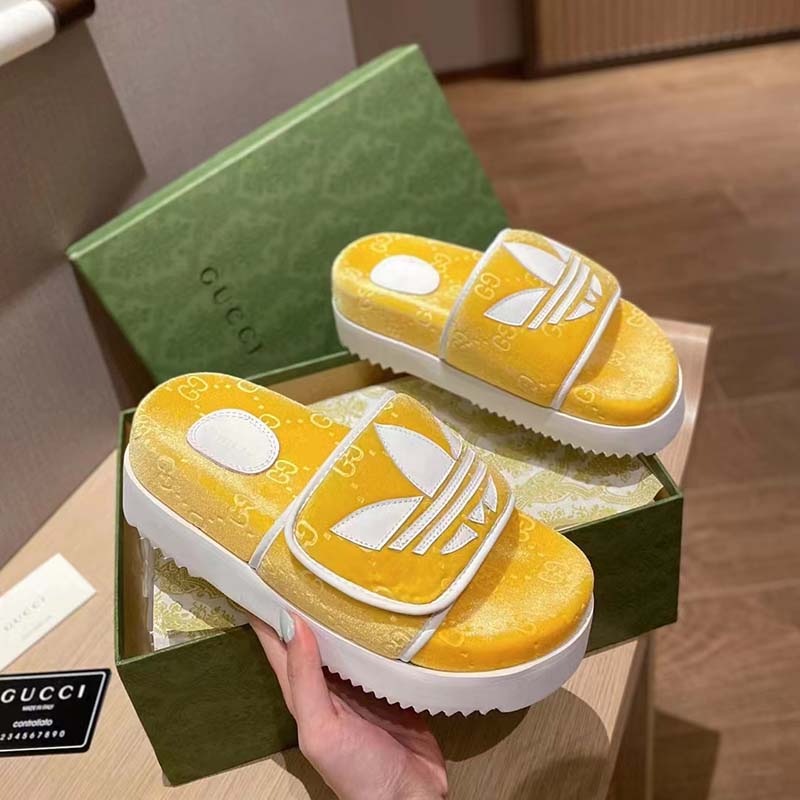 G*u*i unisex adidas x G*u*i gg platform sandal yellow gg cotton sponge