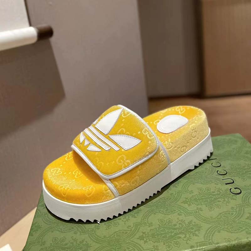 G*u*i unisex adidas x G*u*i gg platform sandal yellow gg cotton sponge