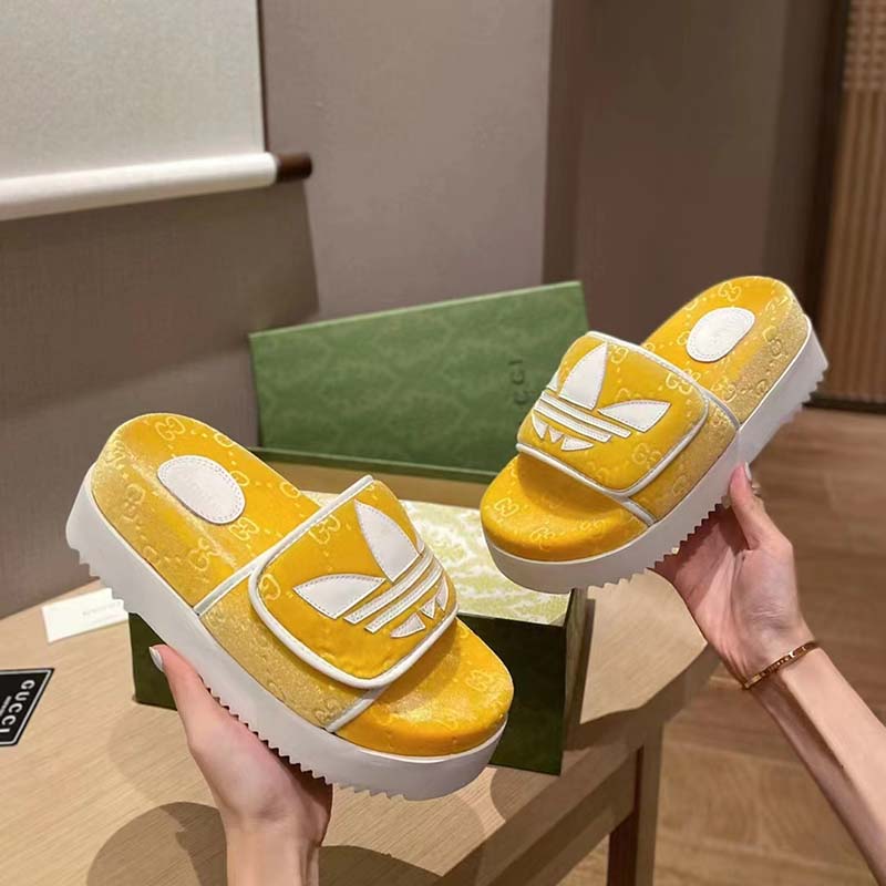 G*u*i unisex adidas x G*u*i gg platform sandal yellow gg cotton sponge