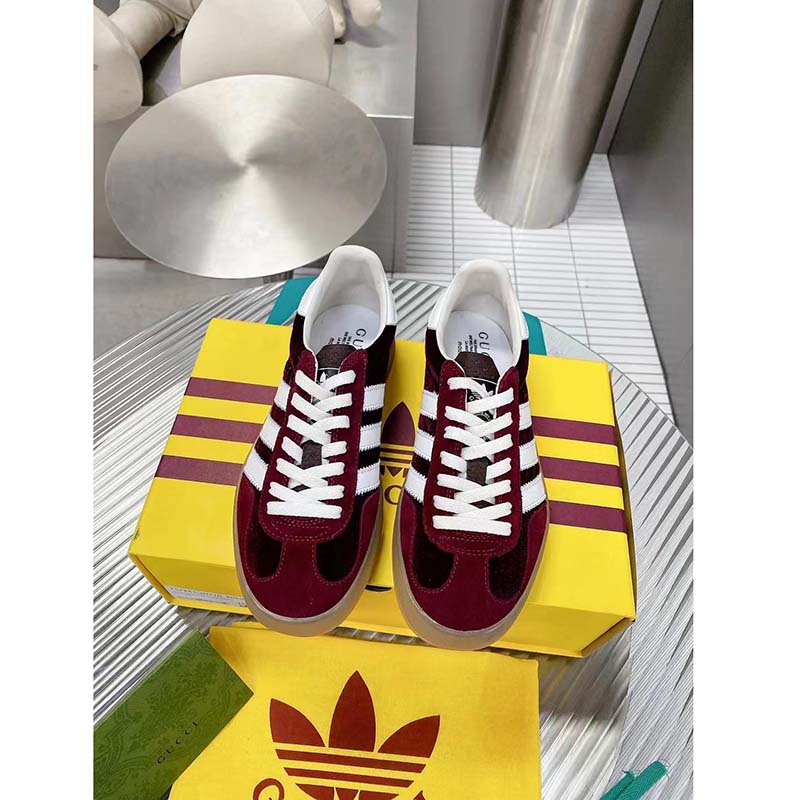 G*u*i unisex adidas x G*u*i gazelle sneaker burgundy suede trefoil embossed