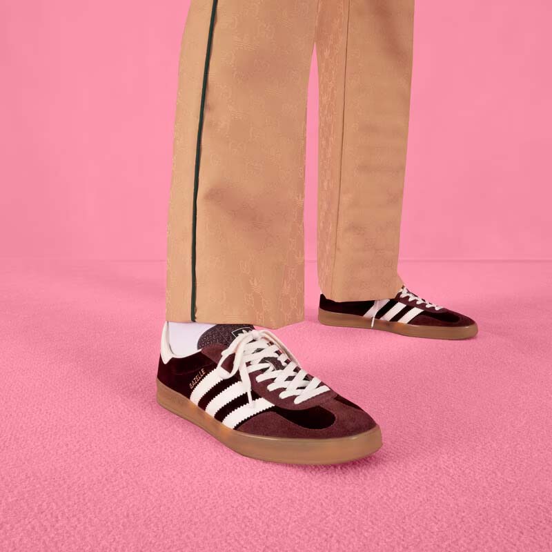 G*u*i unisex adidas x G*u*i gazelle sneaker burgundy suede trefoil embossed