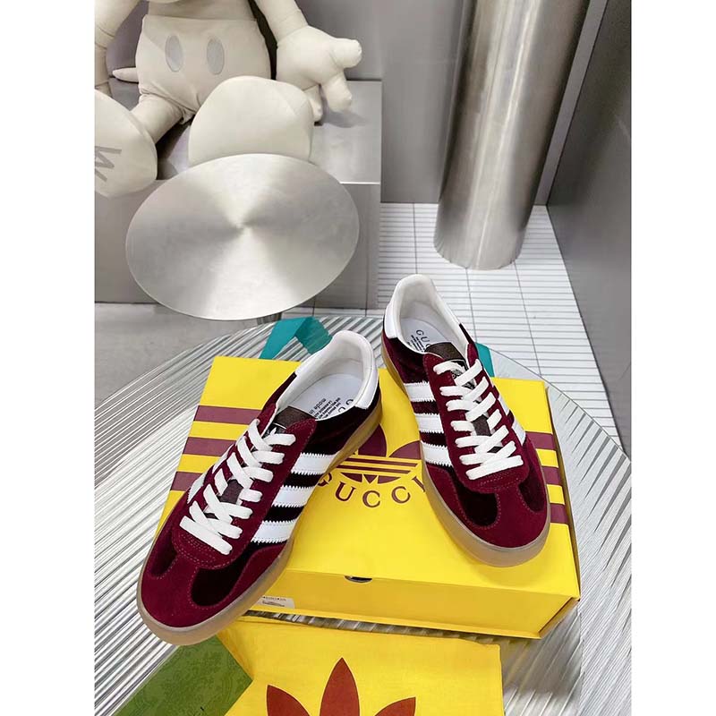 G*u*i unisex adidas x G*u*i gazelle sneaker burgundy suede trefoil embossed