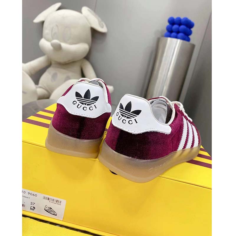 G*u*i unisex adidas x G*u*i gazelle sneaker burgundy suede trefoil embossed