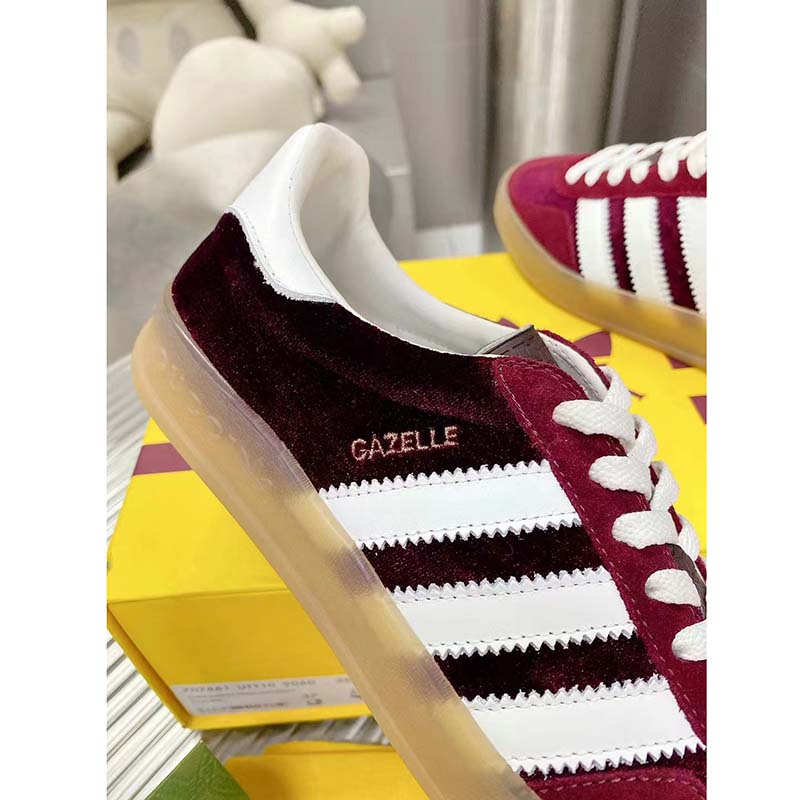 G*u*i unisex adidas x G*u*i gazelle sneaker burgundy suede trefoil embossed