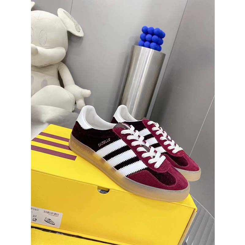 G*u*i unisex adidas x G*u*i gazelle sneaker burgundy suede trefoil embossed