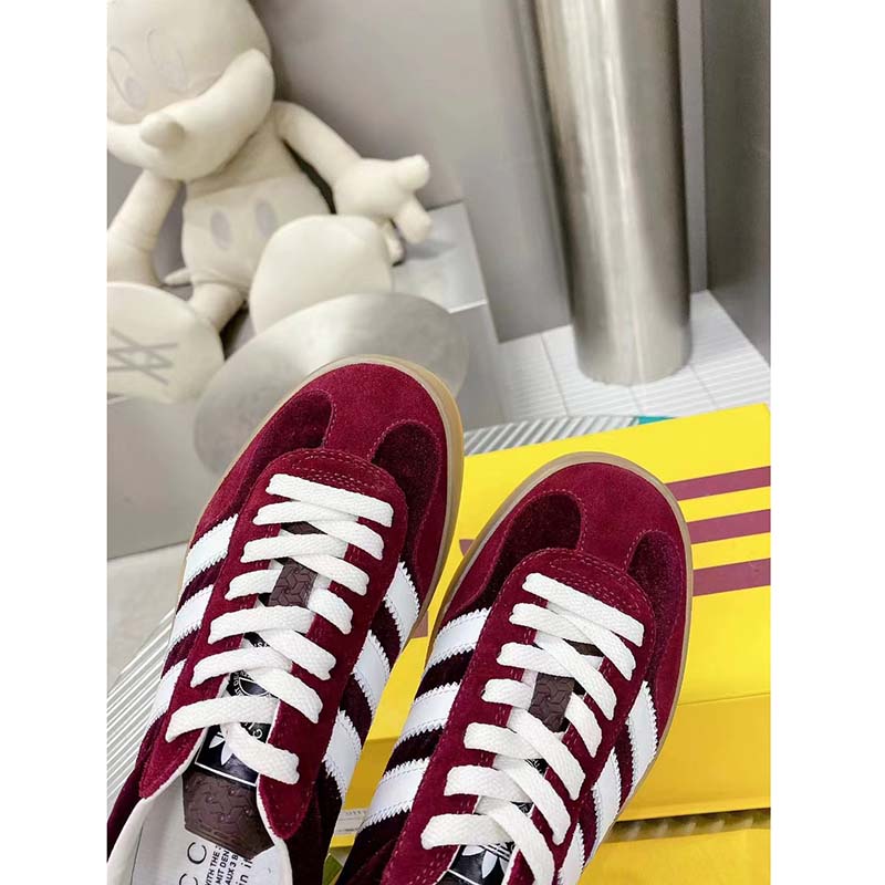 G*u*i unisex adidas x G*u*i gazelle sneaker burgundy suede trefoil embossed