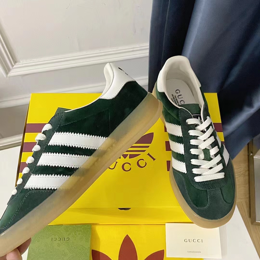 G*u*i unisex adidas x G*u*i gazelle sneaker green suede trefoil embossed