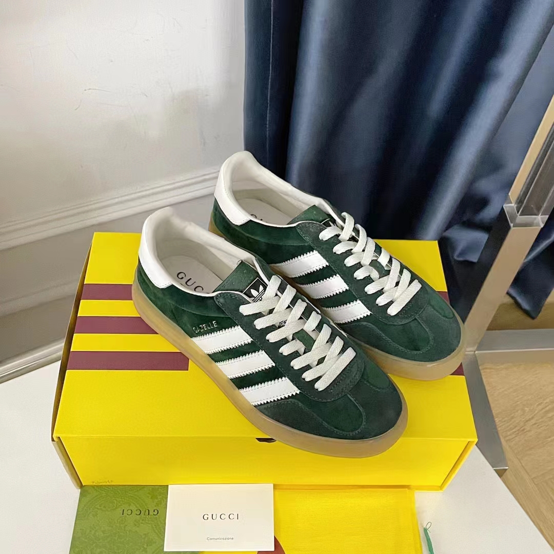 G*u*i unisex adidas x G*u*i gazelle sneaker green suede trefoil embossed