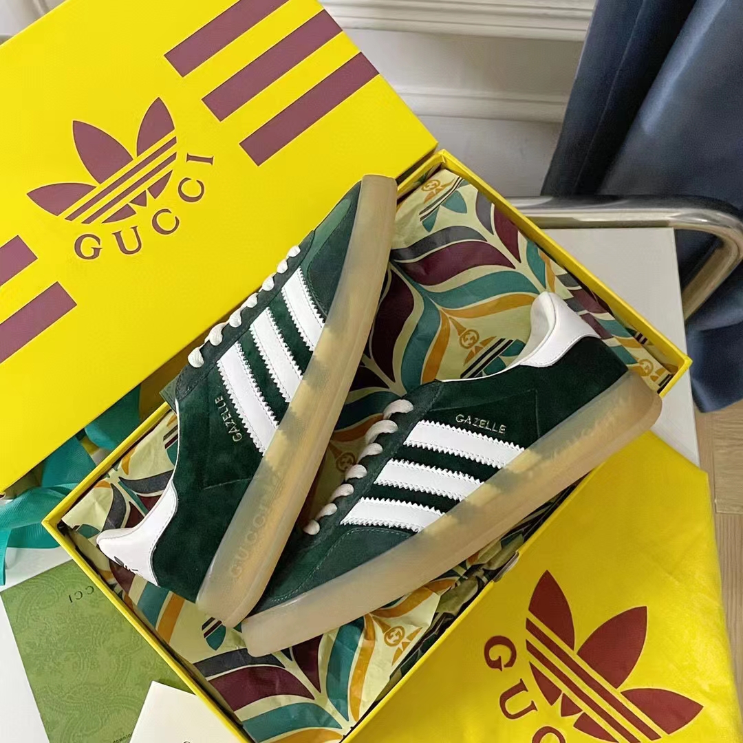 G*u*i unisex adidas x G*u*i gazelle sneaker green suede trefoil embossed