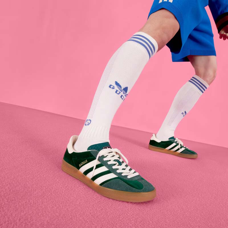 G*u*i unisex adidas x G*u*i gazelle sneaker green suede trefoil embossed