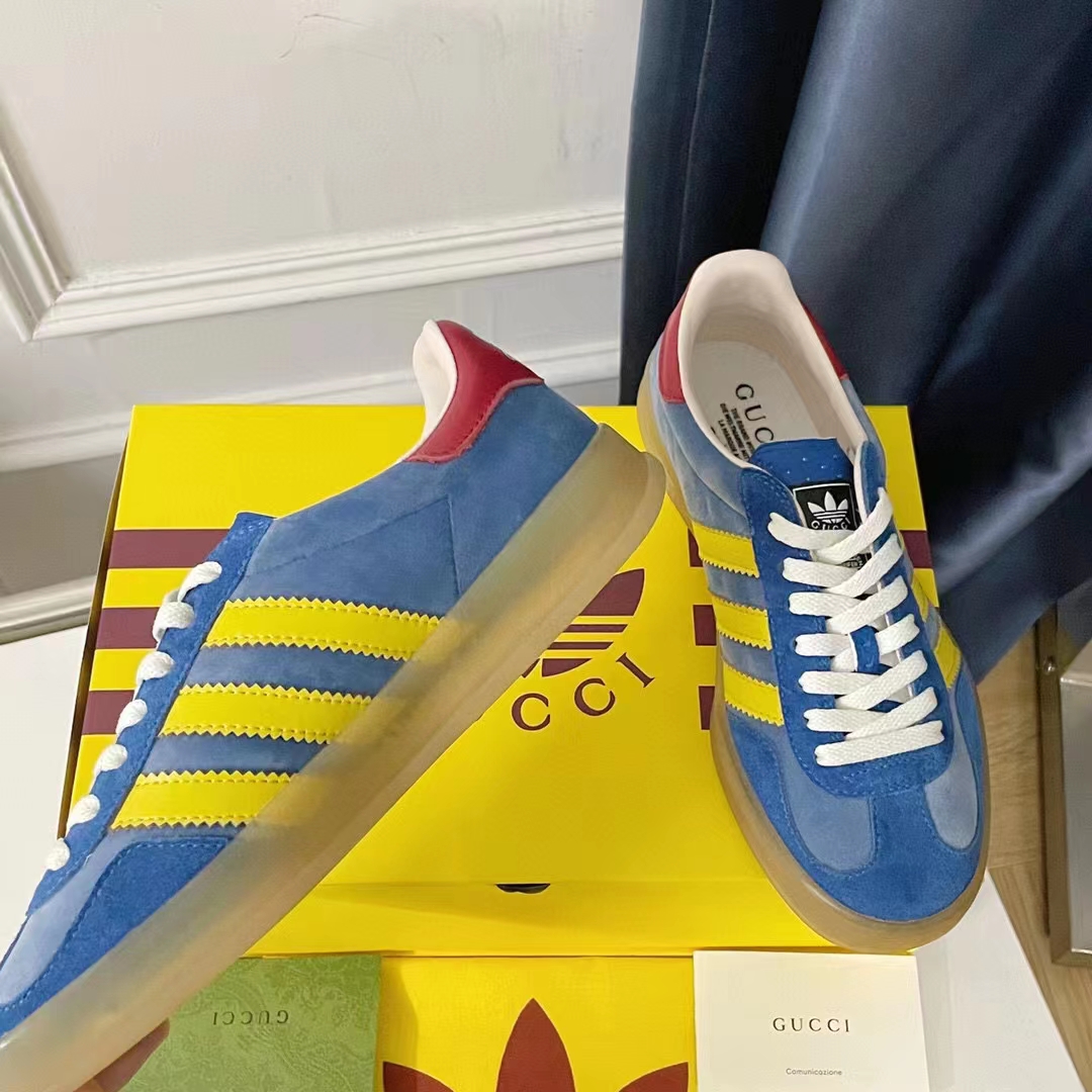 G*u*i unisex adidas x G*u*i gazelle sneaker light blue suede trefoil embossed
