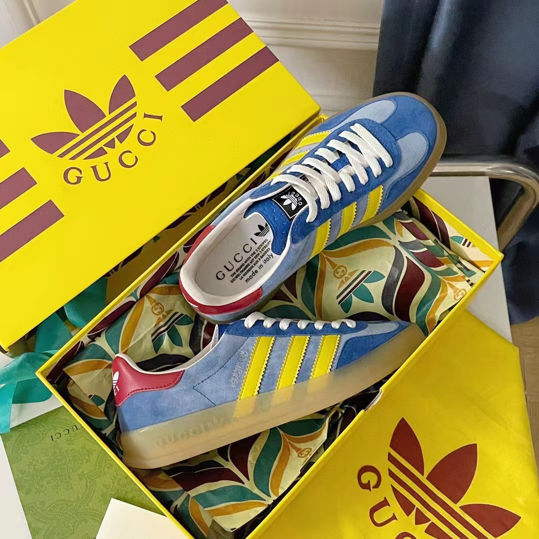 G*u*i unisex adidas x G*u*i gazelle sneaker light blue suede trefoil embossed