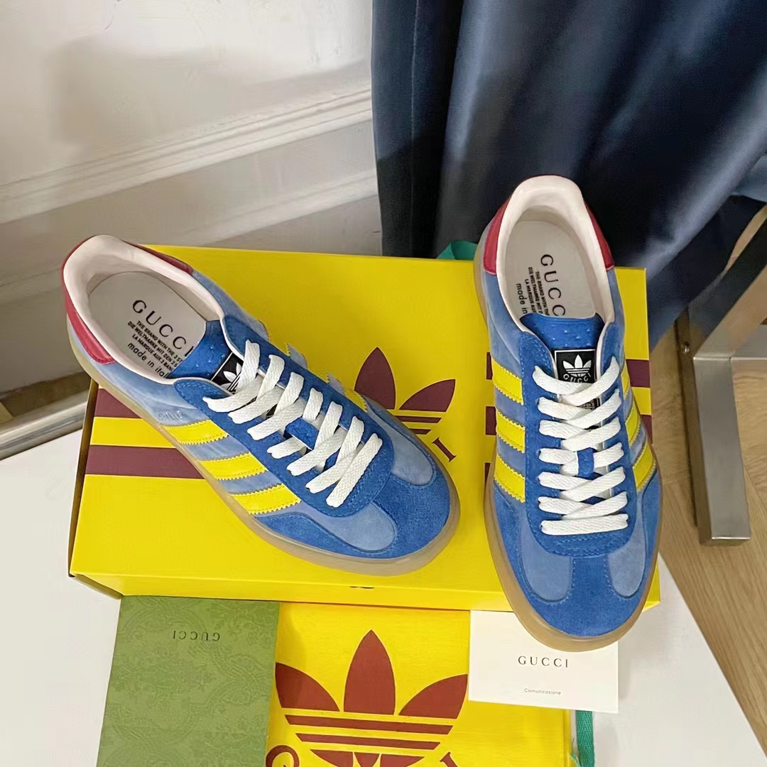 G*u*i unisex adidas x G*u*i gazelle sneaker light blue suede trefoil embossed
