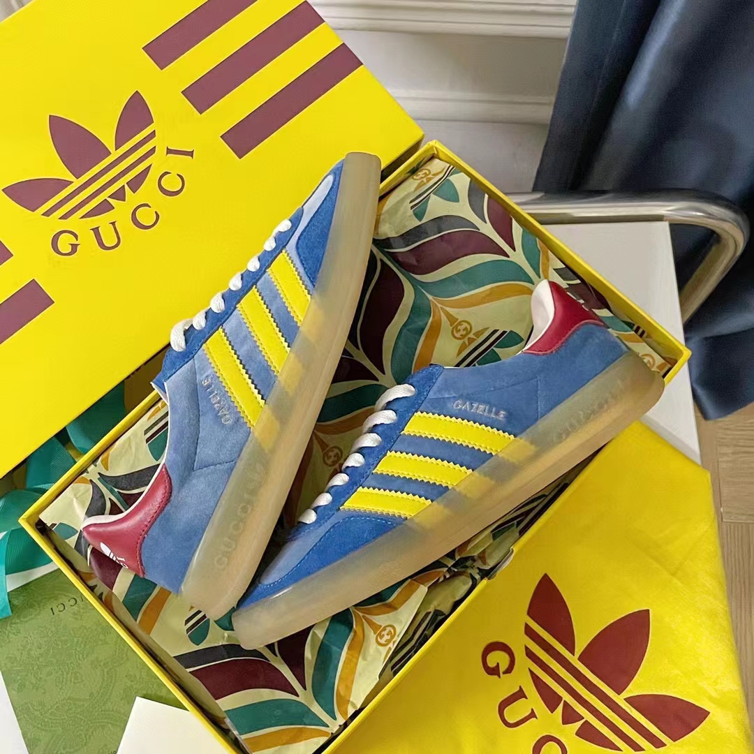 G*u*i unisex adidas x G*u*i gazelle sneaker light blue suede trefoil embossed