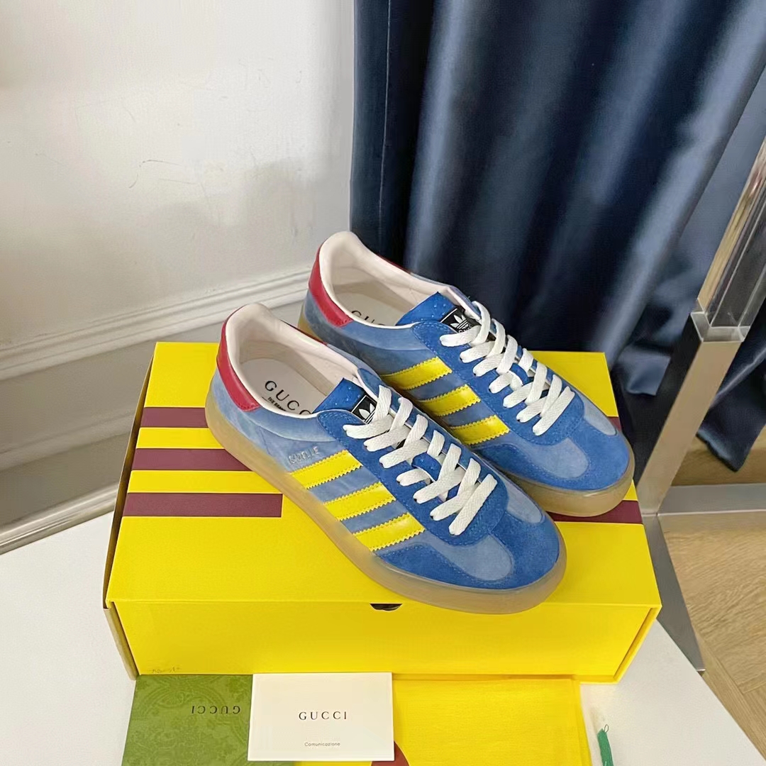 G*u*i unisex adidas x G*u*i gazelle sneaker light blue suede trefoil embossed