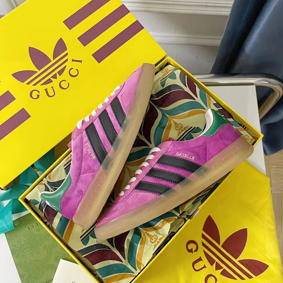 G*u*i unisex adidas x G*u*i gazelle sneaker pink suede trefoil embossed