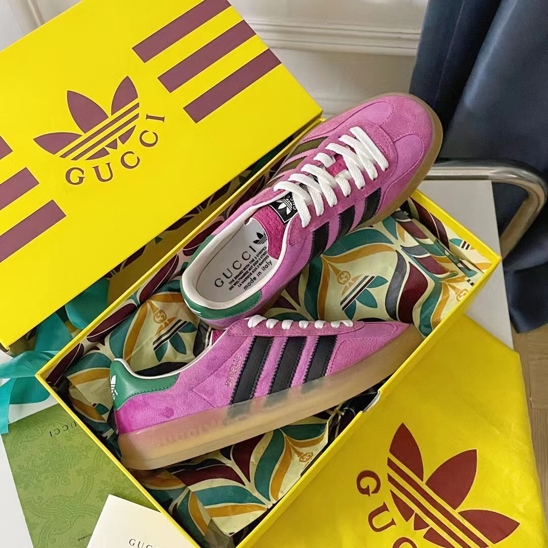 G*u*i unisex adidas x G*u*i gazelle sneaker pink suede trefoil embossed
