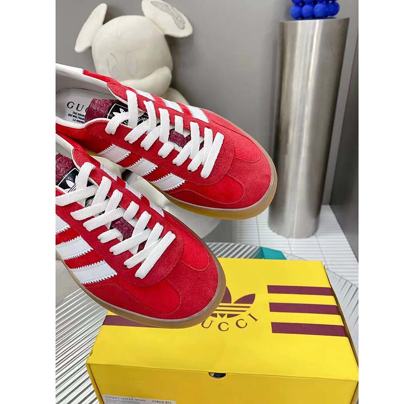 G*u*i unisex adidas x G*u*i gazelle sneaker red suede trefoil embossed