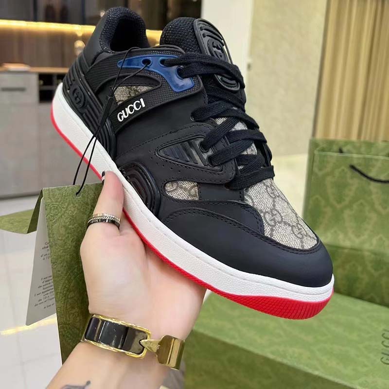 G*u*i unisex gg basket sneaker interlocking g black beige ebony gg supreme canvas