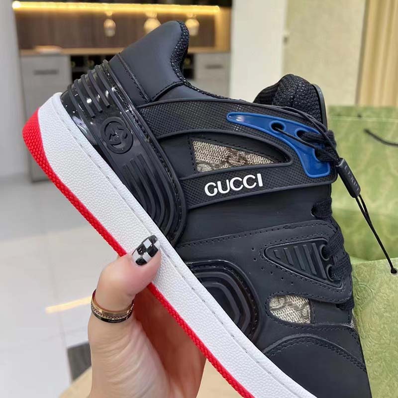 G*u*i unisex gg basket sneaker interlocking g black beige ebony gg supreme canvas
