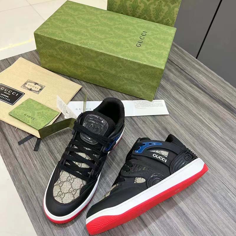 G*u*i unisex gg basket sneaker interlocking g black beige ebony gg supreme canvas