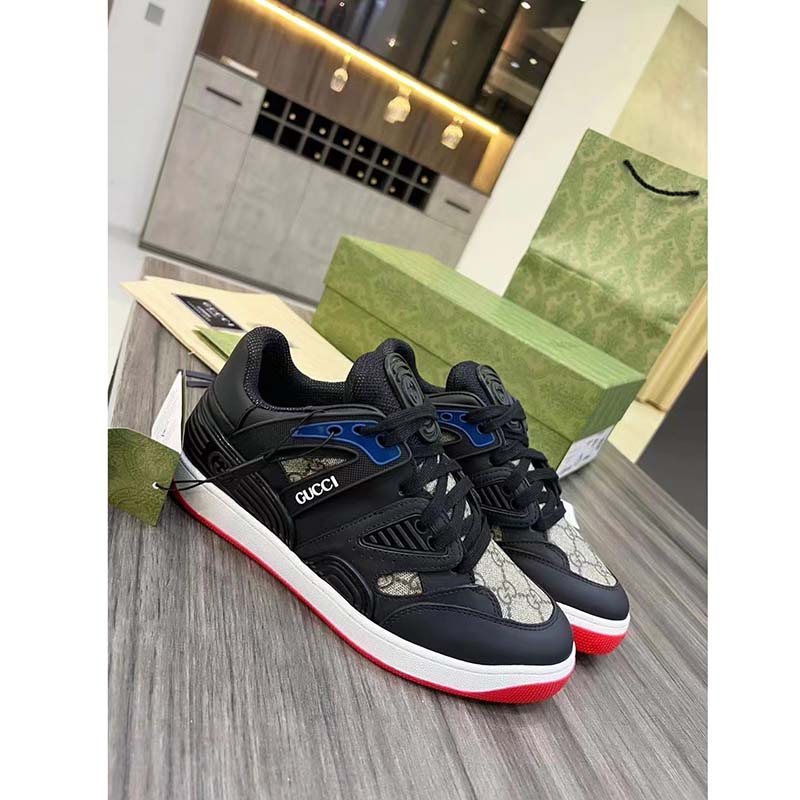 G*u*i unisex gg basket sneaker interlocking g black beige ebony gg supreme canvas