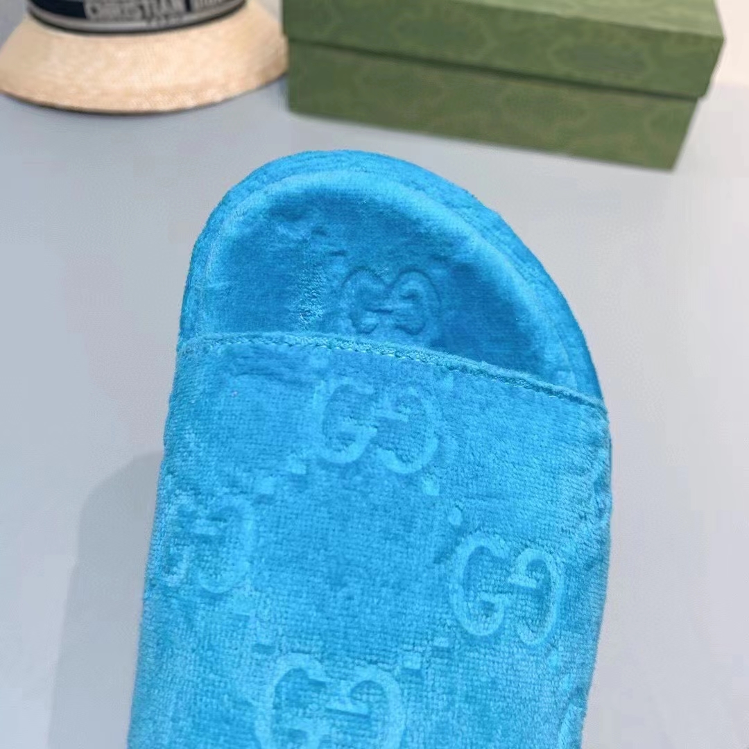 G*u*i unisex gg platform sandals blue gg cotton sponge rubber sole 3 cm heel