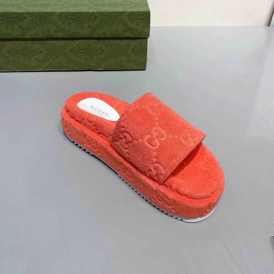 G*u*i unisex gg platform sandals orange gg cotton sponge rubber sole 3 cm heel