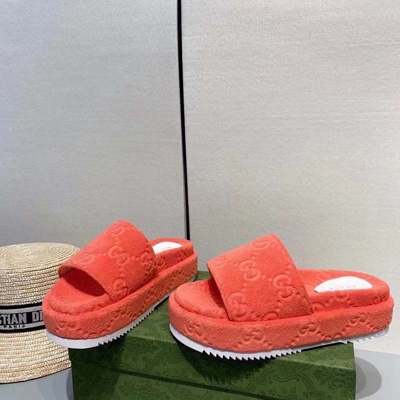 G*u*i unisex gg platform sandals orange gg cotton sponge rubber sole 3 cm heel