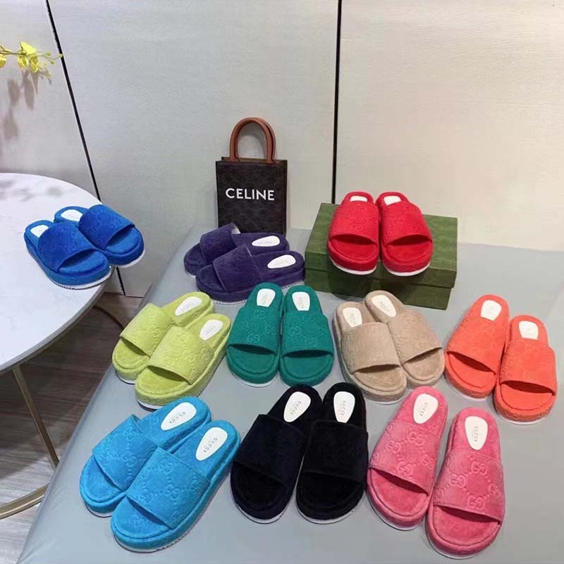 G*u*i unisex gg platform sandals blue gg cotton sponge rubber sole 3 cm heel