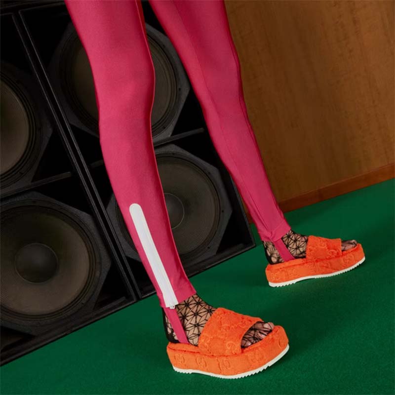 G*u*i unisex gg platform sandals orange gg cotton sponge rubber sole 3 cm heel