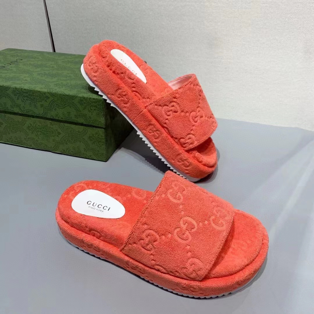 G*u*i unisex gg platform sandals orange gg cotton sponge rubber sole 3 cm heel