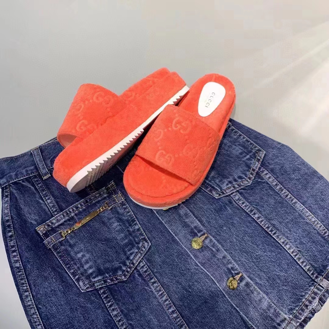 G*u*i unisex gg platform sandals orange gg cotton sponge rubber sole 3 cm heel