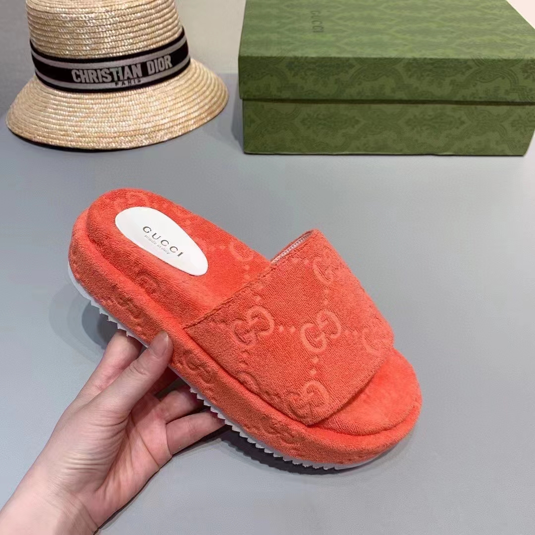 G*u*i unisex gg platform sandals orange gg cotton sponge rubber sole 3 cm heel