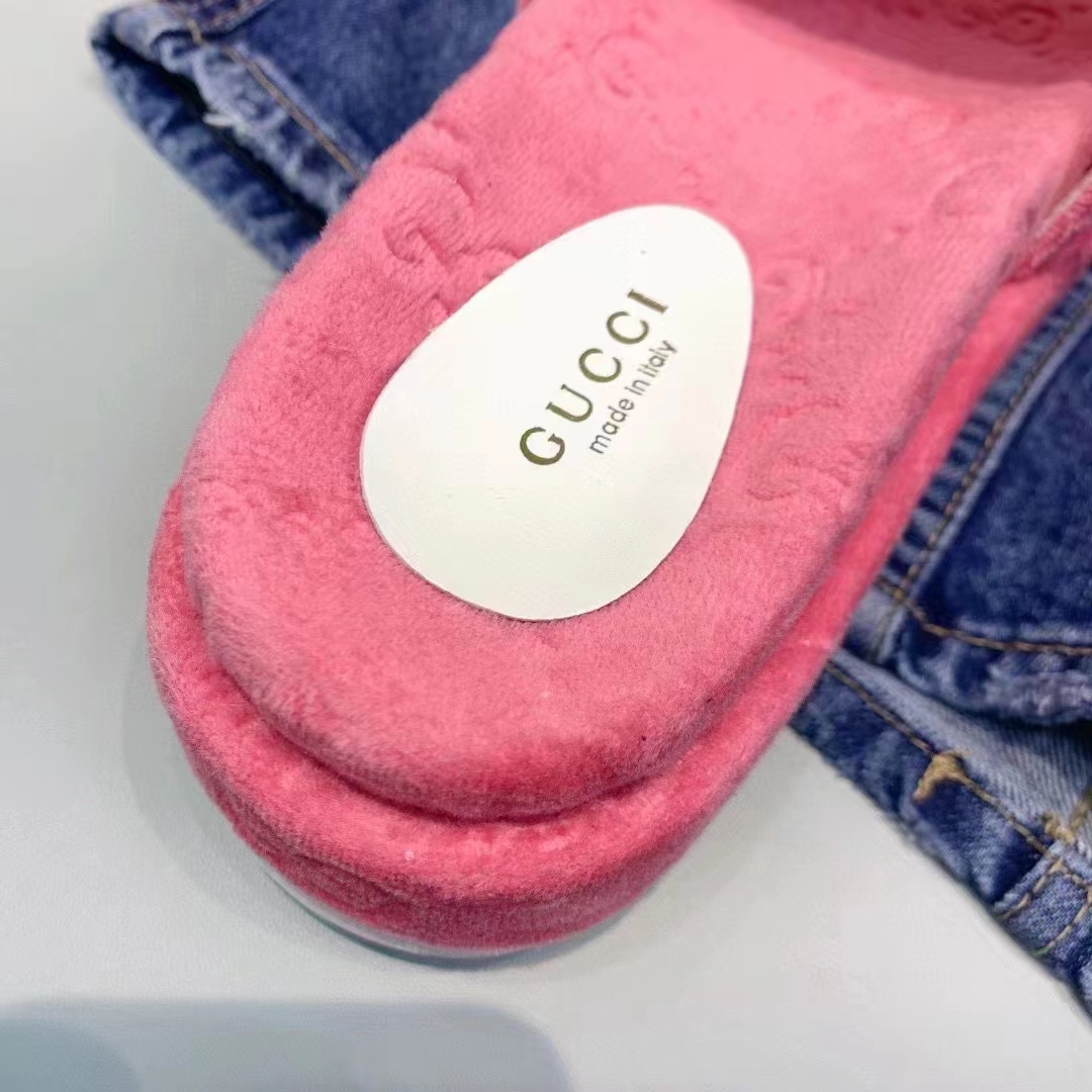 G*u*i unisex gg platform sandals pink gg cotton sponge rubber sole 3 cm heel