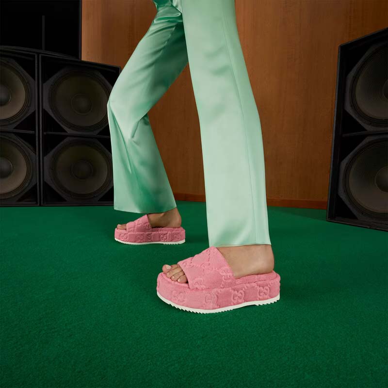 G*u*i unisex gg platform sandals pink gg cotton sponge rubber sole 3 cm heel